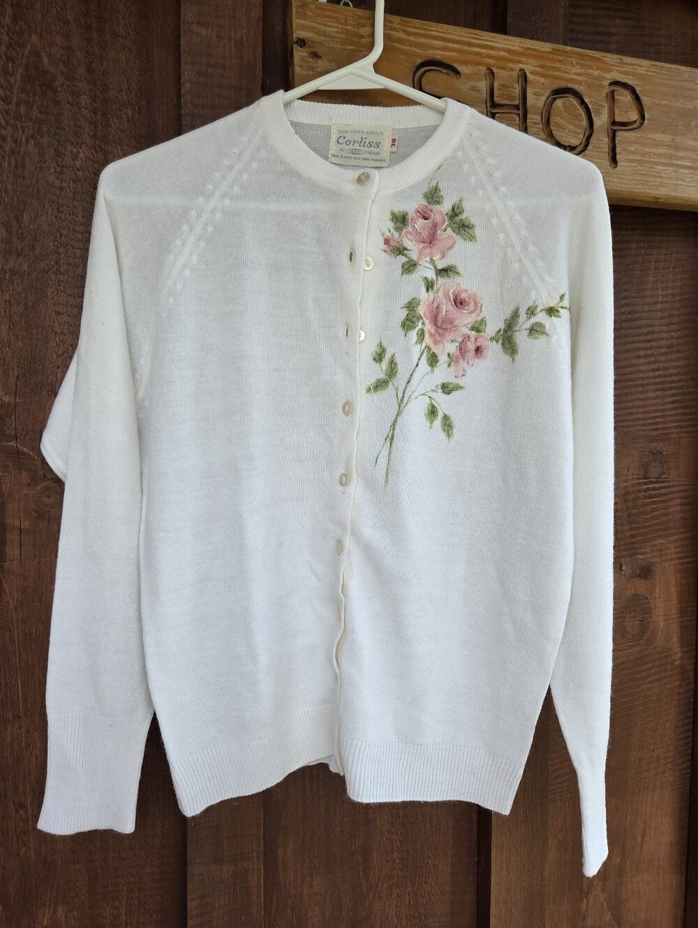 Handpainted Vintage Cardigan Sweater p2p19 L23